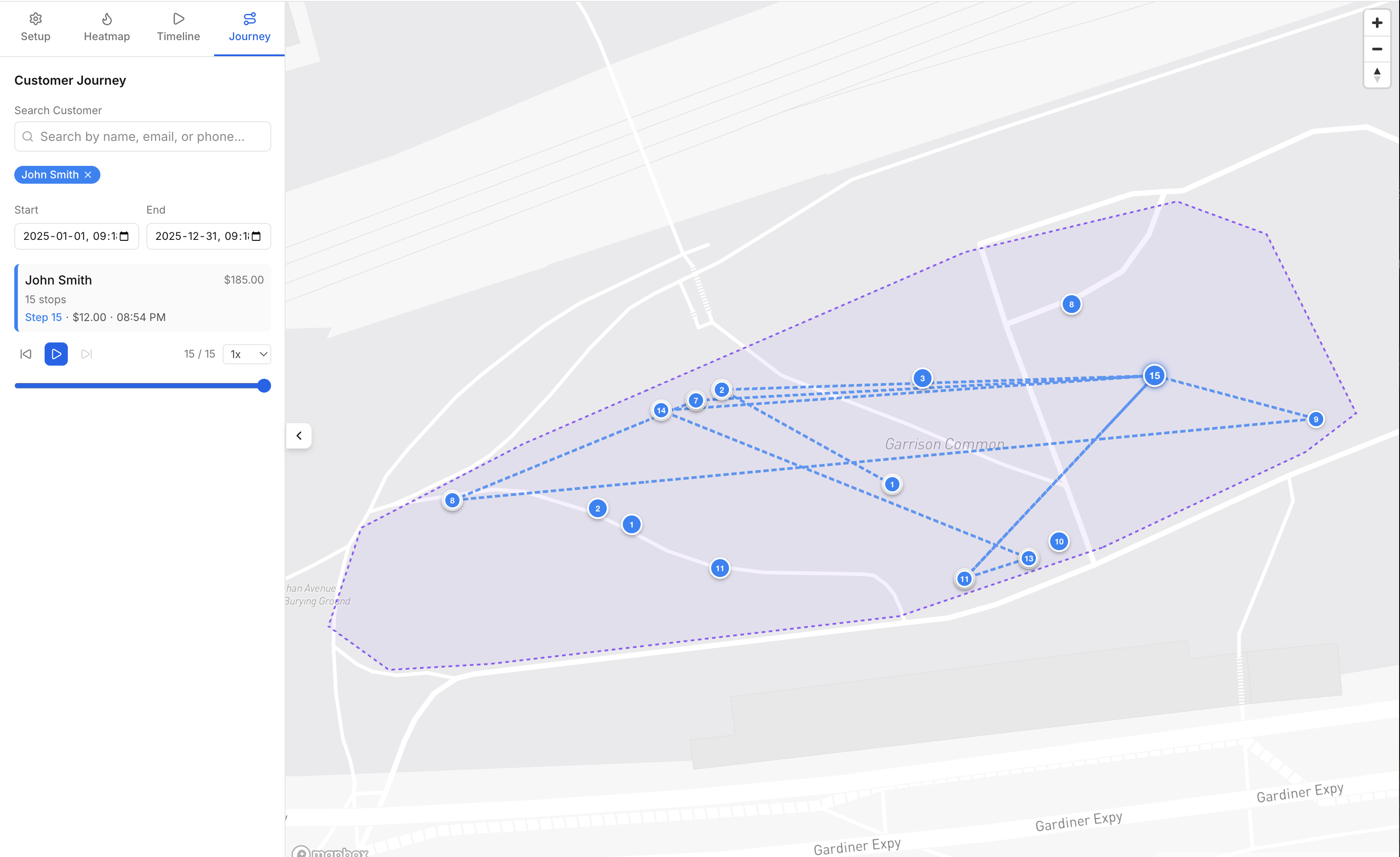 EventPay customer journey map tracking an attendee's path through a festival